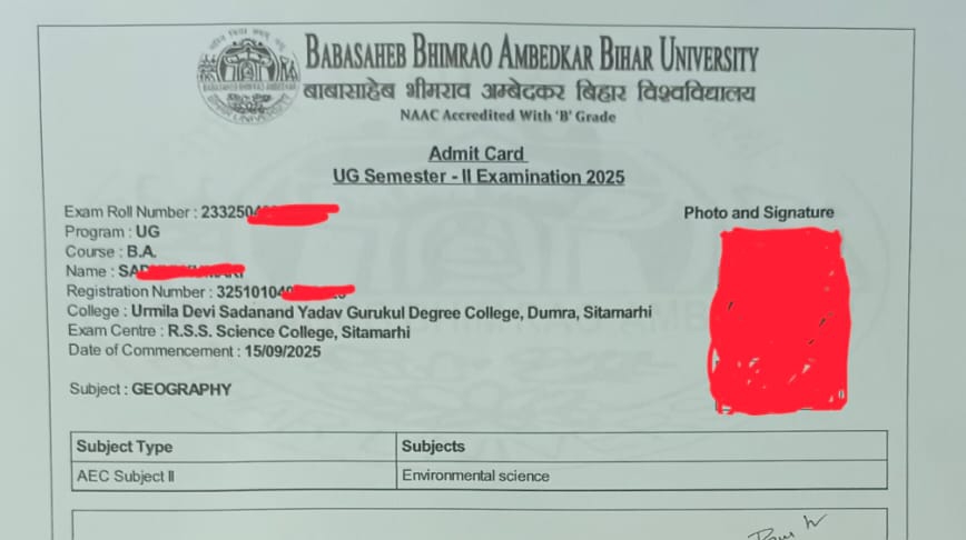 BRABU UG 2nd Semester Admit Card 2025