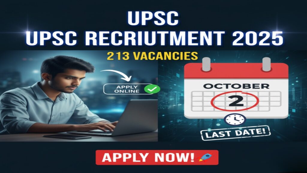 UPSC Recruitment 2025 Apply Online for 213 Vacancies Before October 2