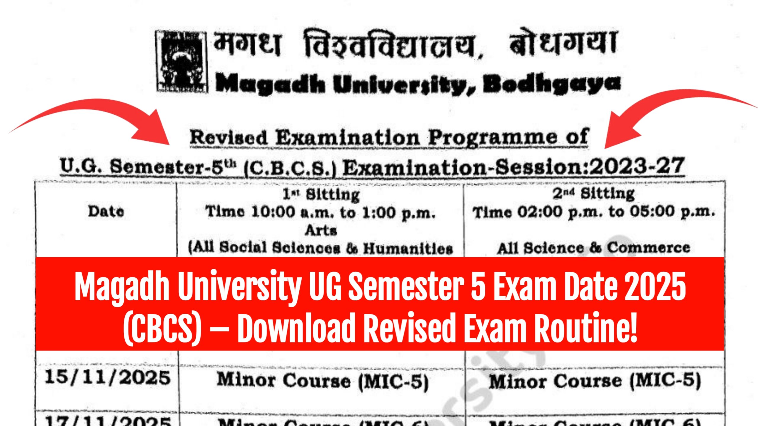 Magadh University UG Semester 5 Exam Date 2025