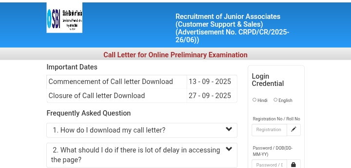 SBI Clerk Prelims Admit Card 2025