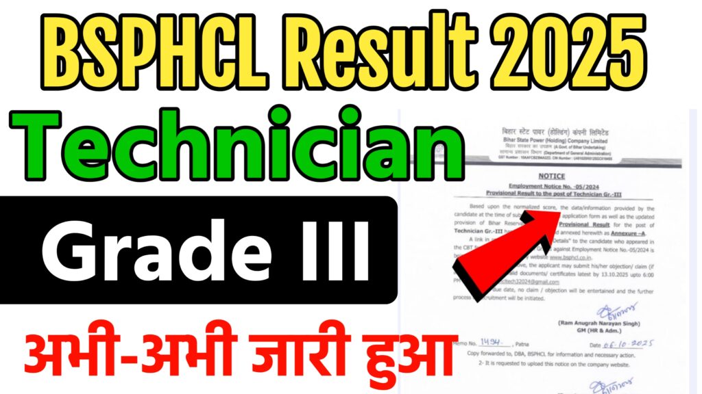 BSPHCL Technician Grade 3 Result 2025