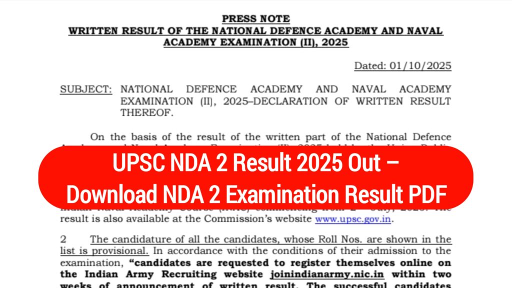UPSC NDA 2 Result 2025 Out – Download NDA 2 Examination Result PDF