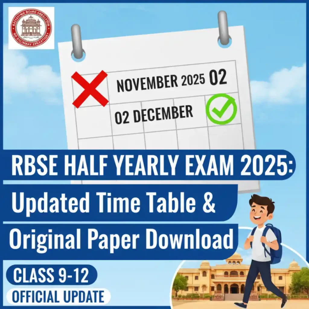 RBSE Half Yearly Exam 2025: Updated Time Table & Original Paper Download