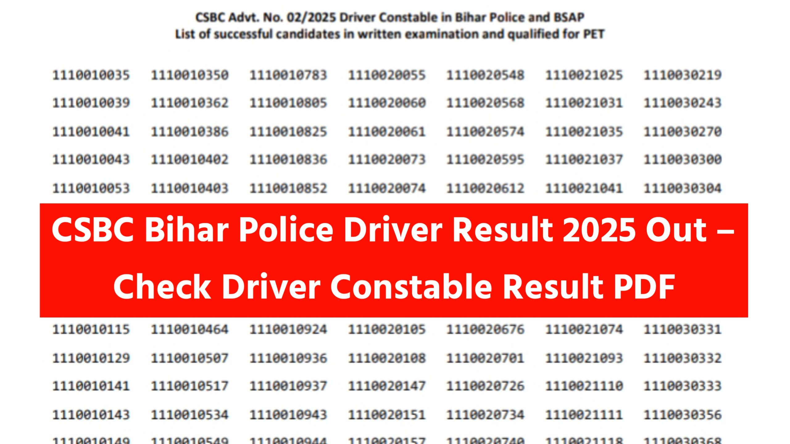 CSBC Bihar Police Driver Result 2025