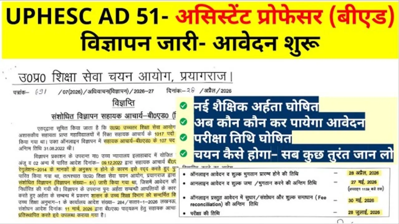 UPESSC Assistant Professor B.Ed Recruitment 2025